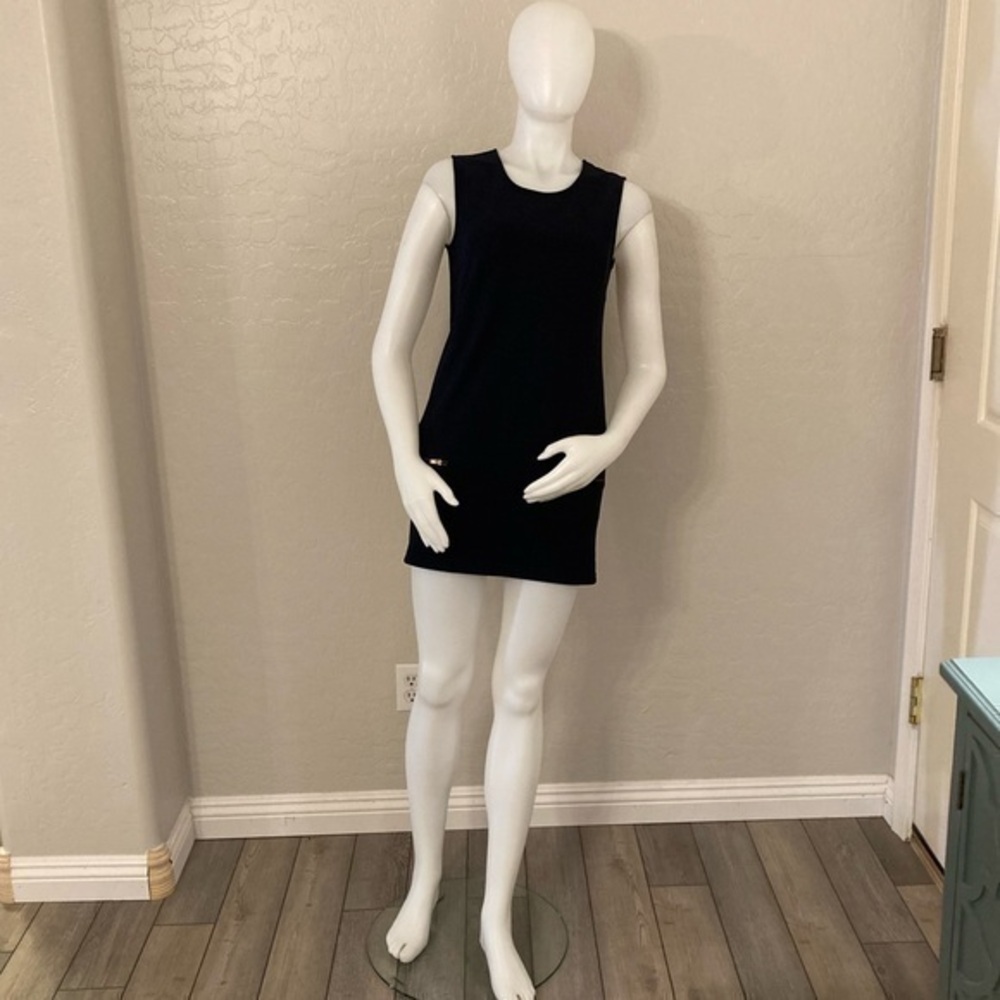 Vintage Sans Souci Navy Blue Mini Shift Sleeveless Dress Medium